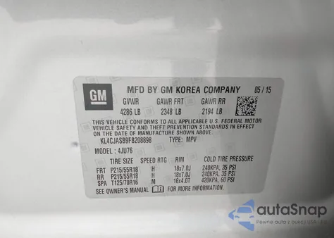 2015 Buick Encore from USA, damaged, VIN KL4CJASB9FB208898